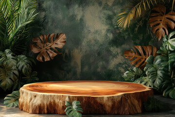 Green 3d podium with stone 