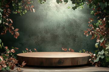 Green 3d podium with stone 