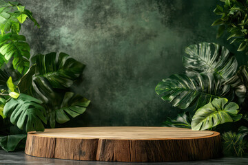 Green 3d podium with stone 