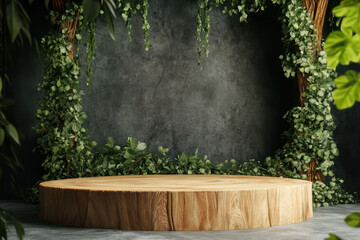 Green 3d podium with stone 