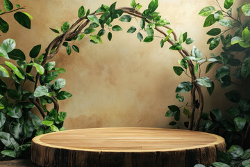 Green 3d podium with stone 