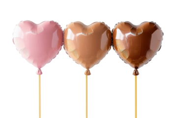 Three heart-shaped balloons in pink, light brown, and dark brown colors. - valentine balloon