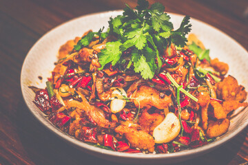 Deep Fried Spicy Mala Chicken served with dried chilli cashew nuts