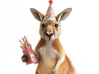 Fototapeta premium Celebratory Kangaroo New Year's Party Scene Animal Content Festive Environment Joyful Viewpoint Happy Concept for SEO Impact