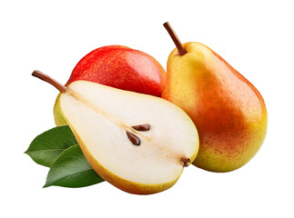 Fresh Pears with a Juicy Slice and Leaves