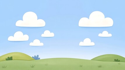 Fototapeta premium A Scenic View of Green Rolling Hills Under a Bright Blue Sky with Fluffy White Clouds