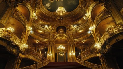 Obraz premium A grand and historic opera house with ornate balconies and chandeliers.