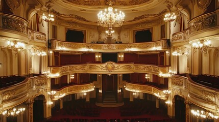 Obraz premium A grand and historic opera house with ornate balconies and chandeliers.