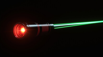 High tech laser pointer with red and green beams. Concept of precision, technology, and futuristic.