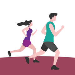 Couple Enjoying Morning Jog Together Vector Illustration
