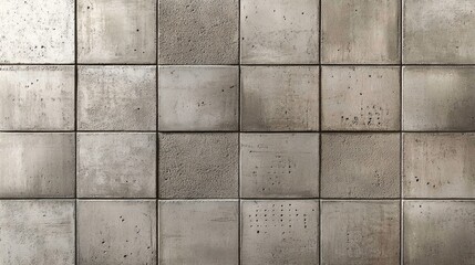 Naklejka premium A textured wall composed of square concrete tiles with varied finishes and patterns.