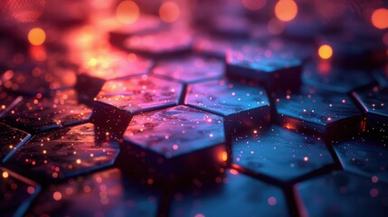 Fototapeta premium Vibrant Neon Hexagons Background Featuring Glowing Geometric Patterns in a Futuristic and Dynamic Design Concept