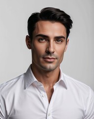 Obraz premium Handsome male model in a white shirt- model photography- professional portrait