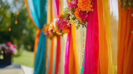 A multicultural wedding ceremony with colorful decorations and traditions.