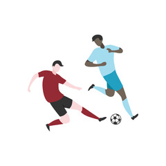 Flat Design Illustration of Players Tussling for Ball
