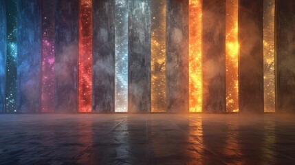 Obraz premium Captivating abstract background featuring a magical cosmic explosion of colorful glowing lights shimmering sparks and ethereal energy against a dark moody and surreal digital art landscape