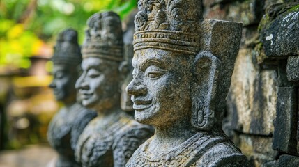 Fototapeta premium A group of statues of warriors stand in a line