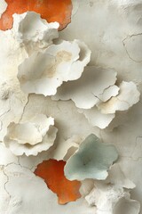 Naklejka premium Abstract wall art featuring textured forms in white and muted colors against a light background.