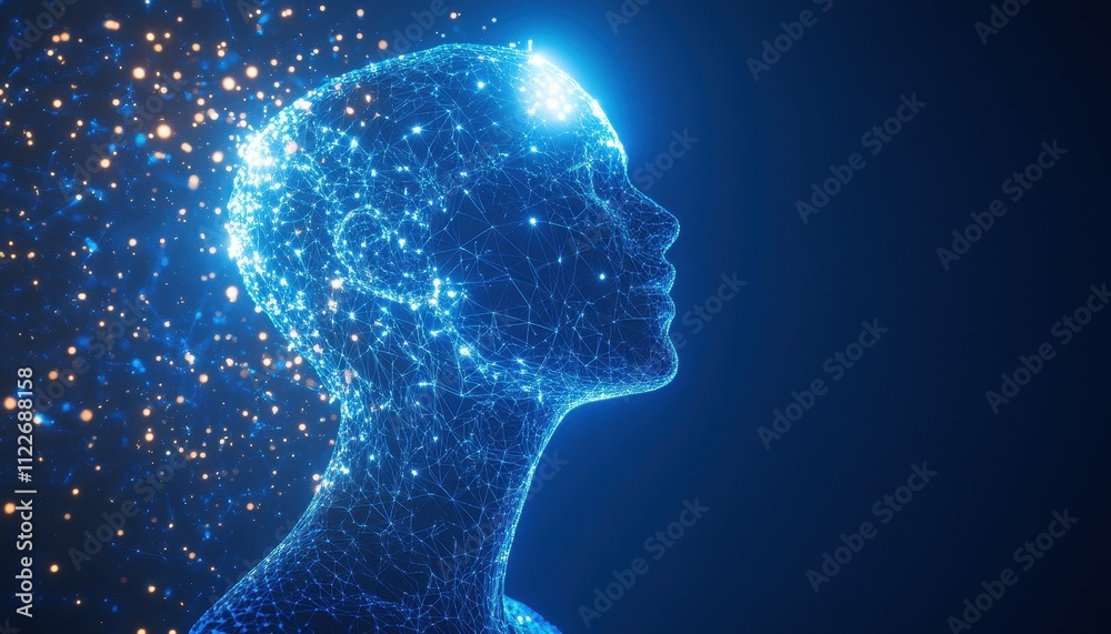 Poster illuminated networked head profile abstract art