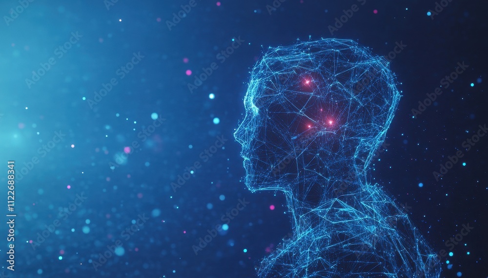 Poster abstract digital human form with glowing nodes