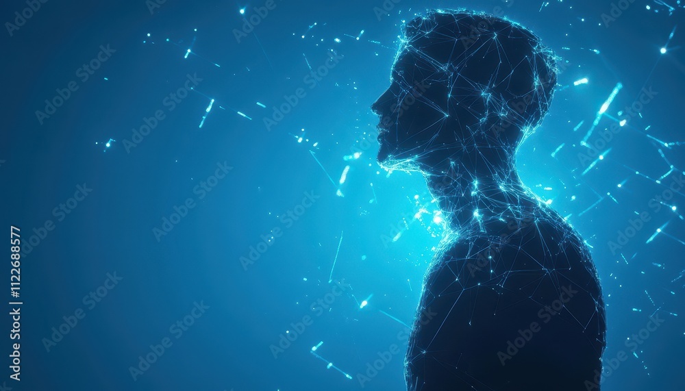 Poster abstract digital human form illuminated by network connections