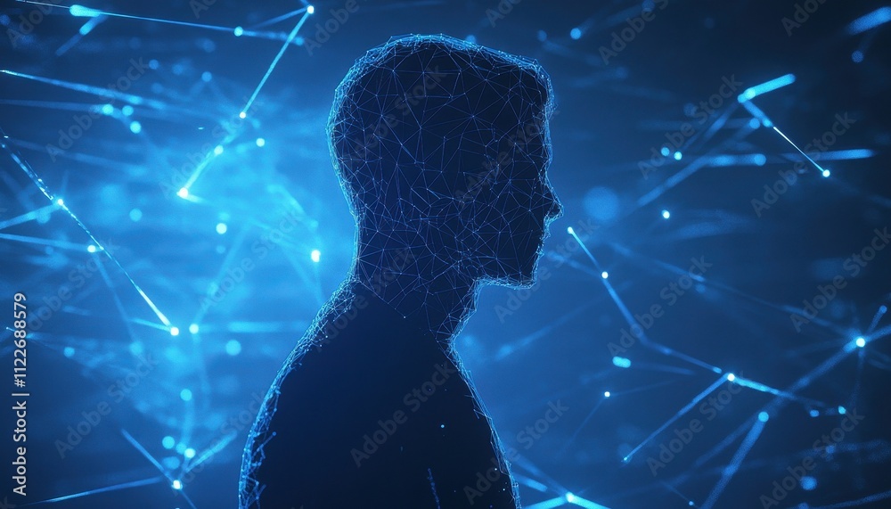 Poster digital human profile connected by network lines
