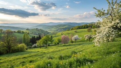 Obraz premium Soothing Spring Landscape with Fresh Greens, peaceful, plant life