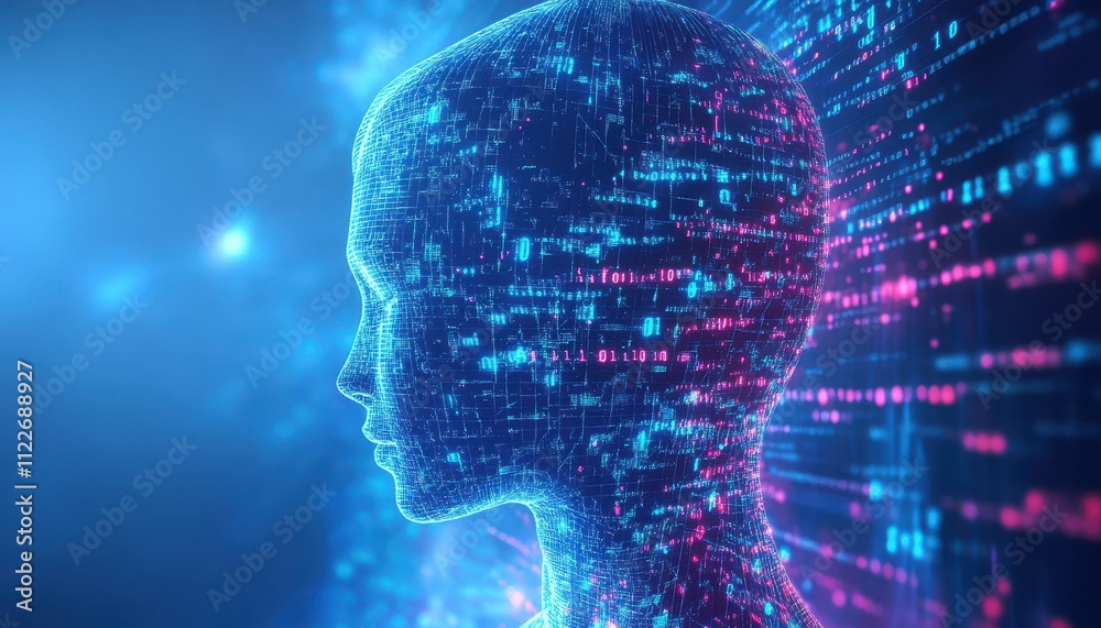 Aufkleber Digital Human Head Constructed From Binary Code