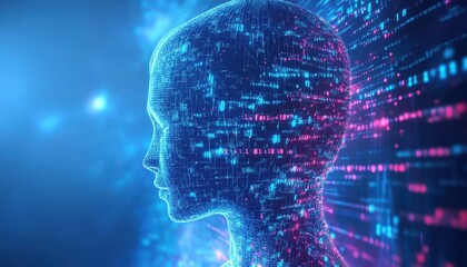 Digital Human Head Constructed From Binary Code