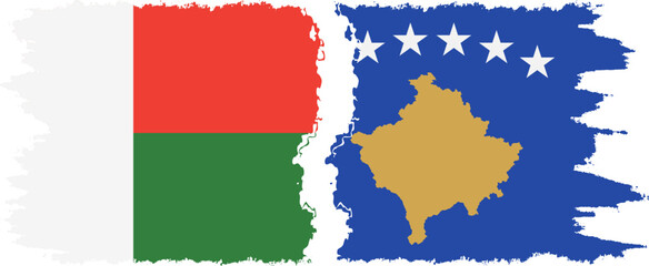 Obraz premium Kosovo and Madagascar grunge flags connection, vector