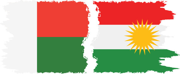 Kurdistan and Madagascar grunge flags connection, vector