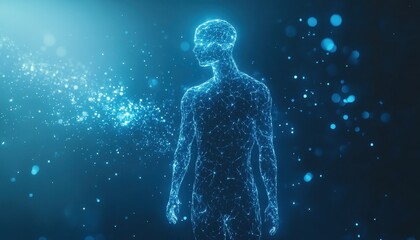 Obraz premium Abstract Digital Human Form Glowing In Blue