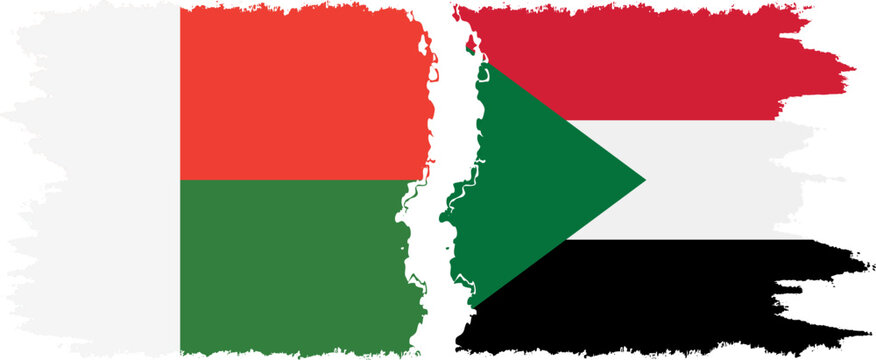 Sudan and Madagascar grunge flags connection, vector