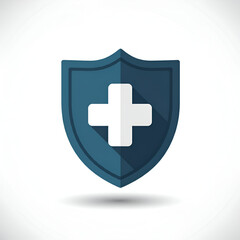 Obraz premium Flat Icon of Shield with Plus - Protection and Health Symbol