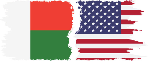 Fototapeta premium United States and Madagascar grunge flags connection, vector