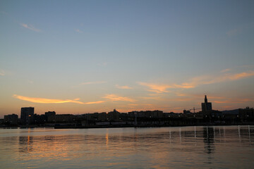 Fototapeta premium Sea front in the evening - Paseo de la Farola - City of Málaga - Autonomous Community of Andalusia - Spain