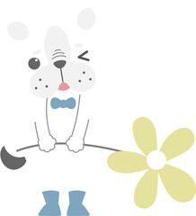 cute and lovely dog holding flower, happy valentines day, birthday, love concept, flat png illustration cartoon character costume design