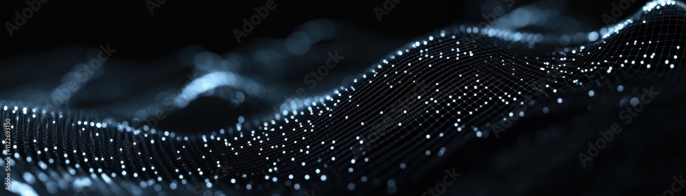 Poster abstract dark blue light wave grid pattern