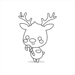 Naklejka premium A very cute and adorable picture of a small black and white Christmas reindeer chibi suitable for coloring practice