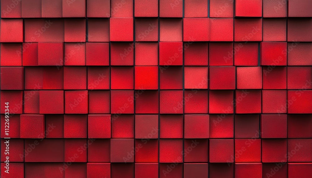 Poster Red Cubic Pattern Abstract Wall Design