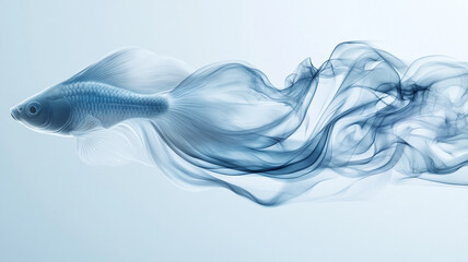 swirling, fluid motion of smoke forms realistic fish, showcasing intricate details and sense of graceful movement against light background