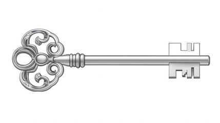 Obraz premium Ornate silver key Victorian style intricate filigree antique elegance symbolizing unlocking secrets or hidden doors Isolated on white background or PNG