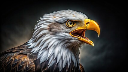 Obraz premium A surreal portrait: the bald eagle's fierce beauty and majestic strength shine.