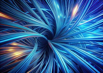 Dynamic blue lines surge across a digital canvas, creating depth and surreal movement in an abstract painting.