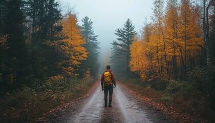 Fototapeta premium Solitary Walk Through Autumn Forest Trail