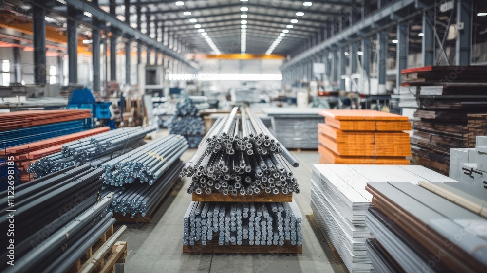 Aufkleber depth of field photography a wide-angle view into manufacturing processes in an industrial warehouse