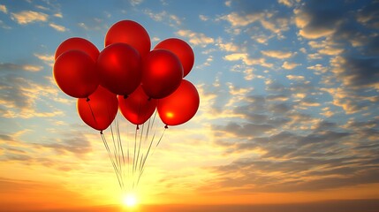 Fototapeta premium Red Balloons Ascending at Sunset Sky