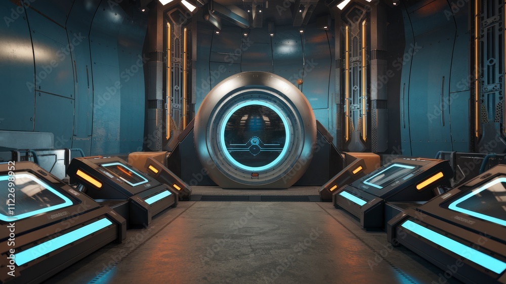 Poster Futuristic industrial lab a high-tech showcase of advanced technology in a wide-angle digital artwork setting