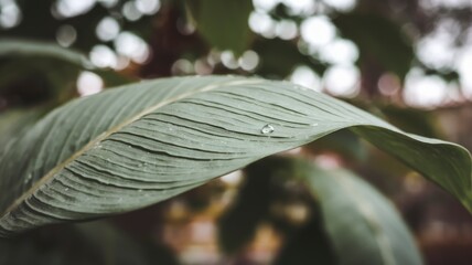 Close-up of a leaf with water droplet nature scene macro photography serene environment natural beauty concept