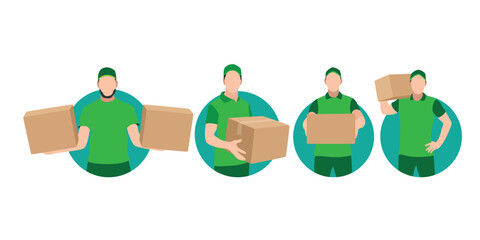 Green Uniformed Courier Delivering Various Parcels